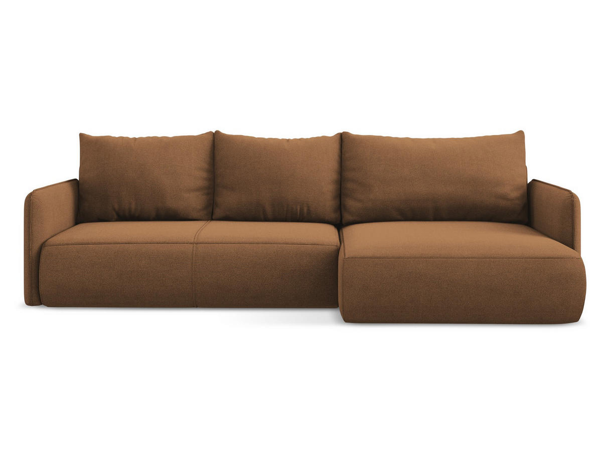 ECKSOFA mit Schlaffunktion Strukturstoff Stoff Orange - Terra cotta/Schwarz, Kunststoff/Textil (240/148cm) - Makamii