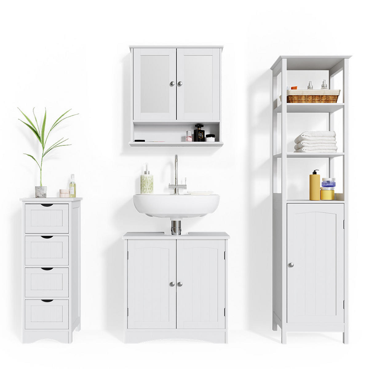BADMÖBEL-SET Bianco Weiß 4 Teile - Weiß, Holzwerkstoff (60/60/30cm) - Vicco