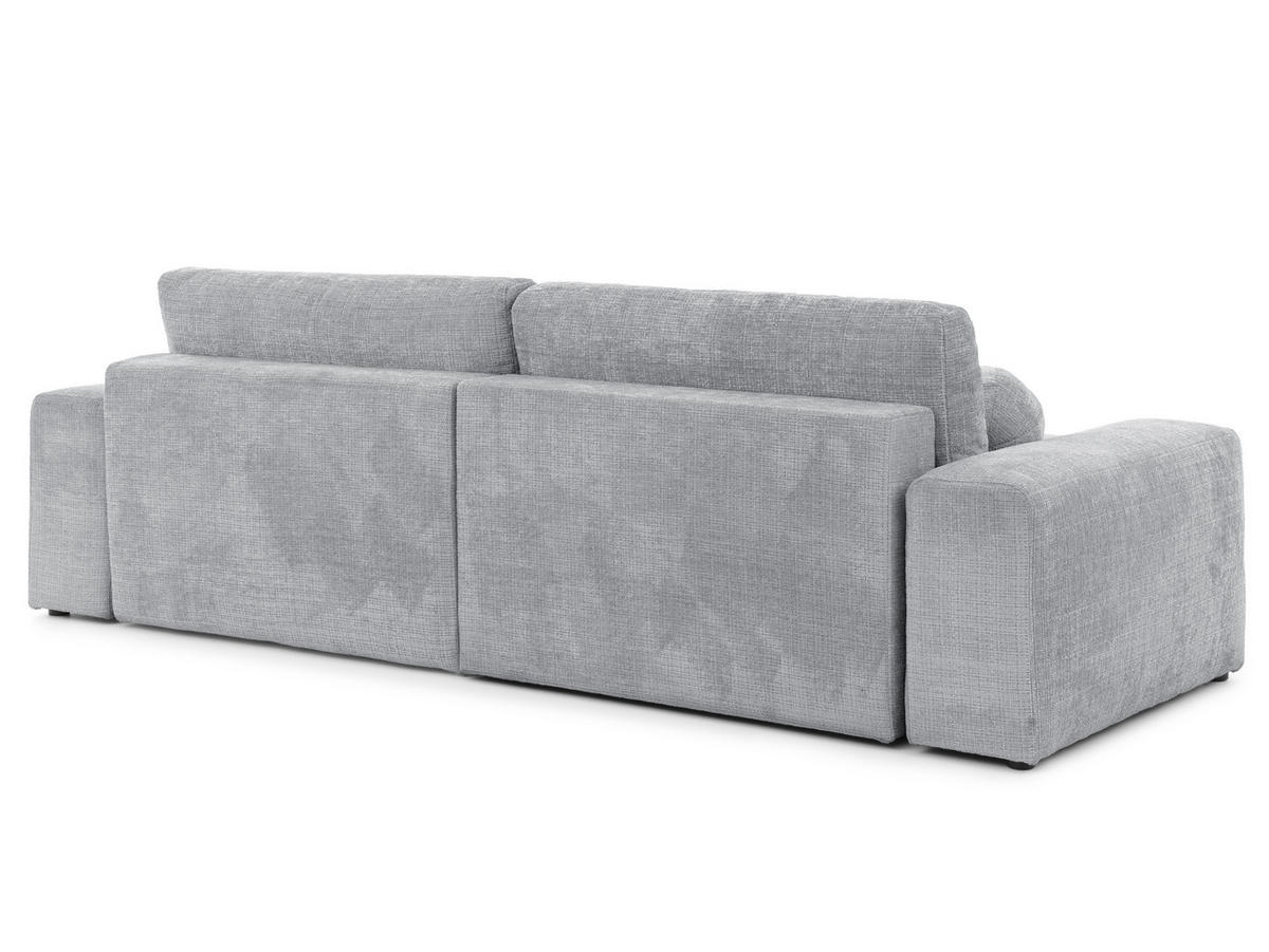 ECKSOFA Puffy mit Schlaffunktion und Bettkasten - besonders weich und puffig aus Hellgrau Chenille-Stoff - Ottomane links - Hellgrau/Schwarz, Holz/Kunststoff (138/266cm) - S-Style Möbel