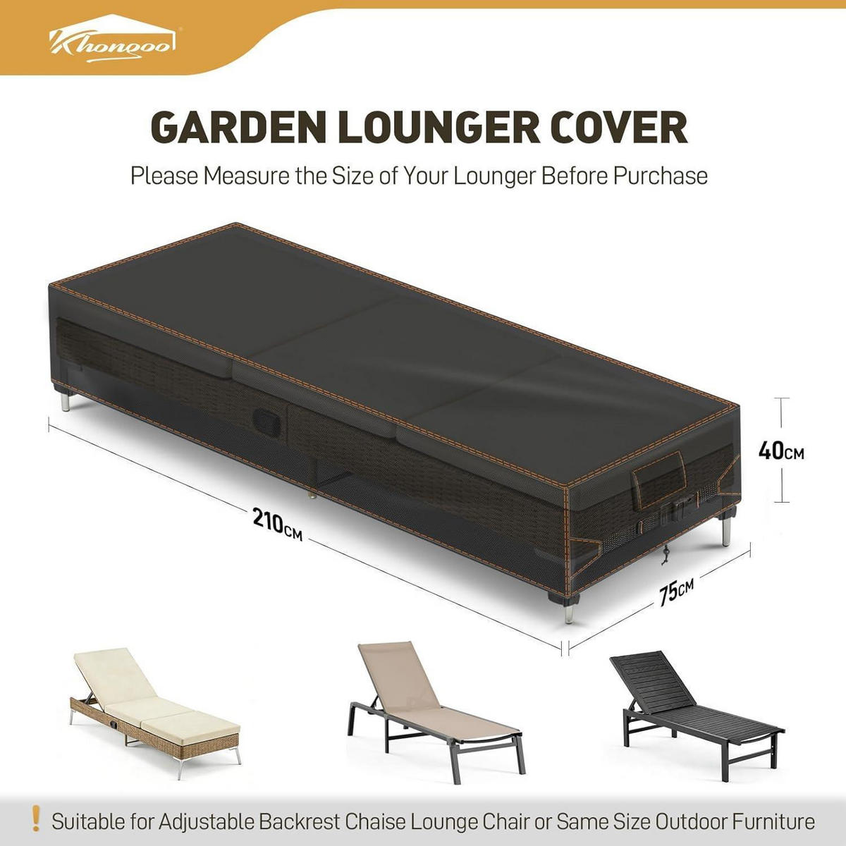 ABDECKUNG Gartenliege Schwarz 210 x 75 x 40 cm - Schwarz, Kunststoff (75/40/210cm)