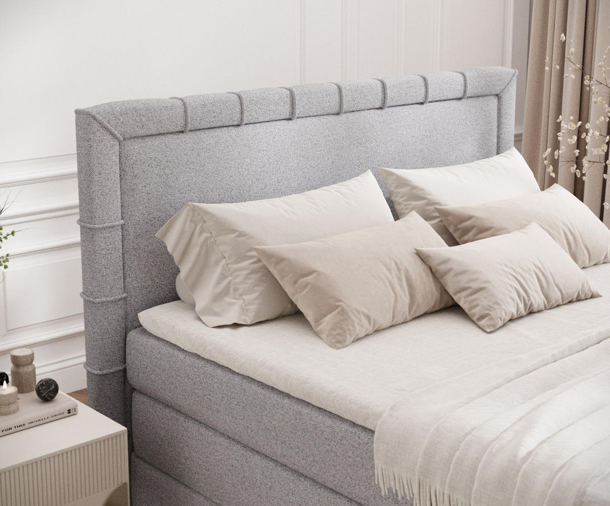 BOXBETT Estelle Hellgrau 160/200 cm im Webstoff - Hellgrau/Schwarz, Holz/Holzwerkstoff (160/200cm) - Maison de Reve