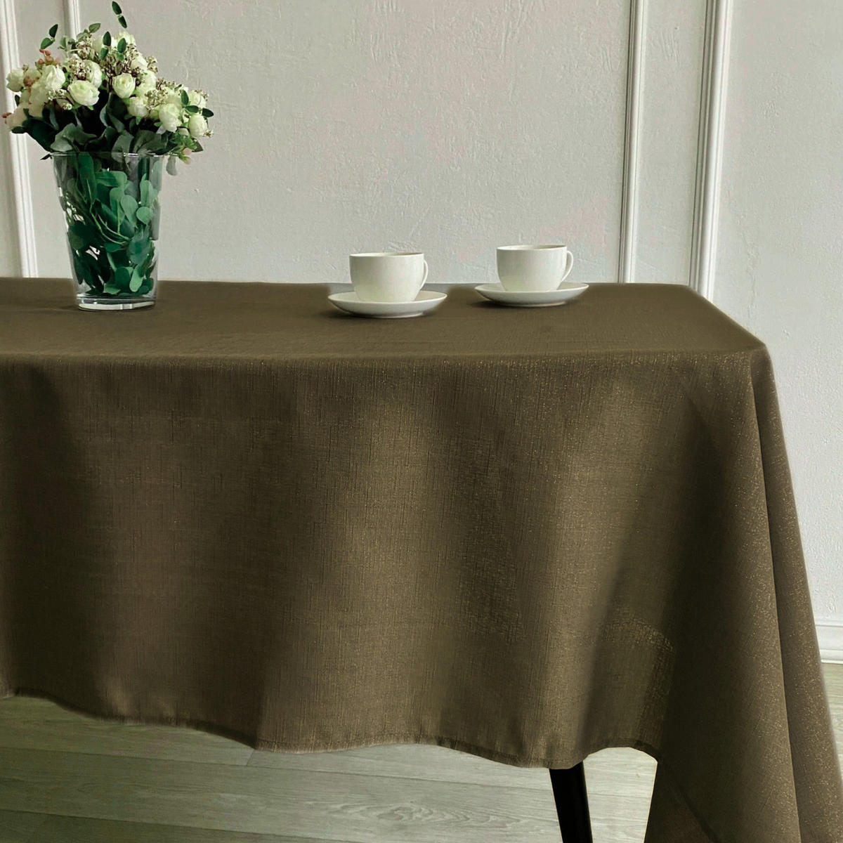 TISCHDECKE Mira. Bio-Baumwolle und Leinen. 170x170 cm. Olivgrün. - Olivgrün, Textil (170/170cm) - SOWL