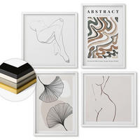 WANDBILDER 4er-Set - 50x50 cm & 40x60 cm Weißer Rahmen - Abstrakte Boho-Blattformen - Weiß, Kunststoff (50/50cm) - ArtPrintCave
