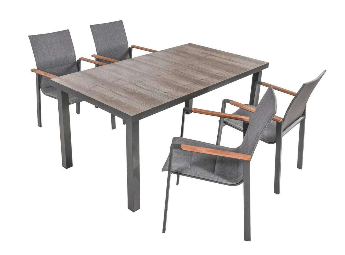 GARTEN-SITZGRUPPE Falk 5-teilig Gartenmöbel-Set - Grau, Holz - DELUKE