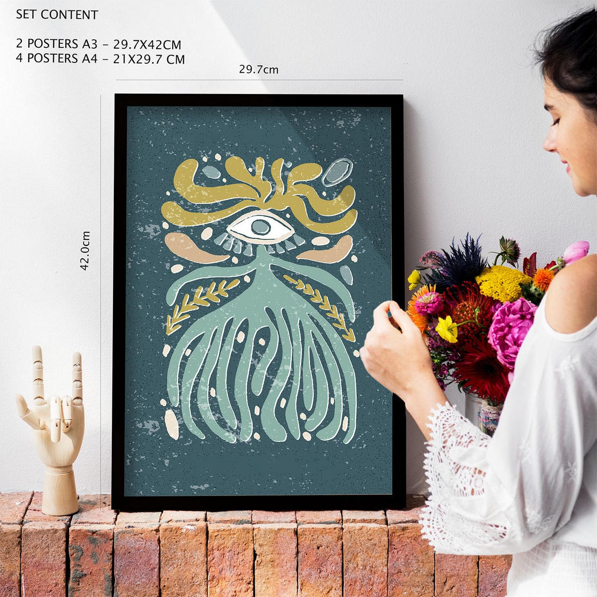 POSTER Set Mit 6 Drucken Mit Kalten Tönen In Der Sammlung Ethnischer Style Drucke Dekorative Rahmen Für Zuhause Wandkunstdruck A3 & A4 Weißer Rahmen - Weiß, Papier (29/3cm) - Nacnic