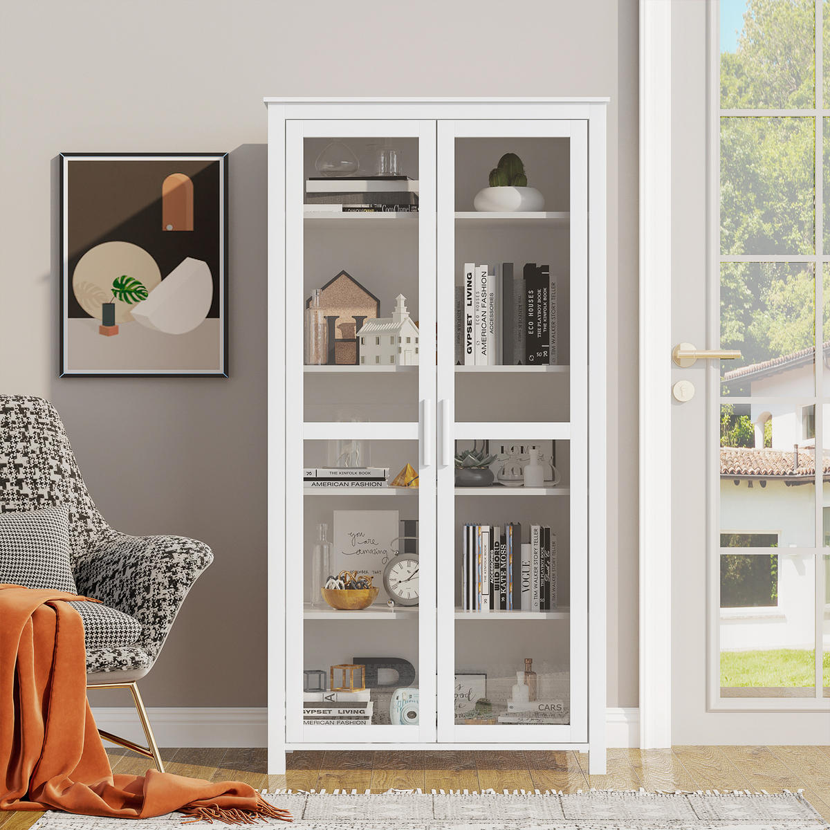 KÜCHENSCHRANK Hochschrank Küchenbuffet mit 2 Glastüren, Weiß 80 x 39,5 x 160 cm - Weiß, Holz (80/160/39.5cm) - HOMCOM