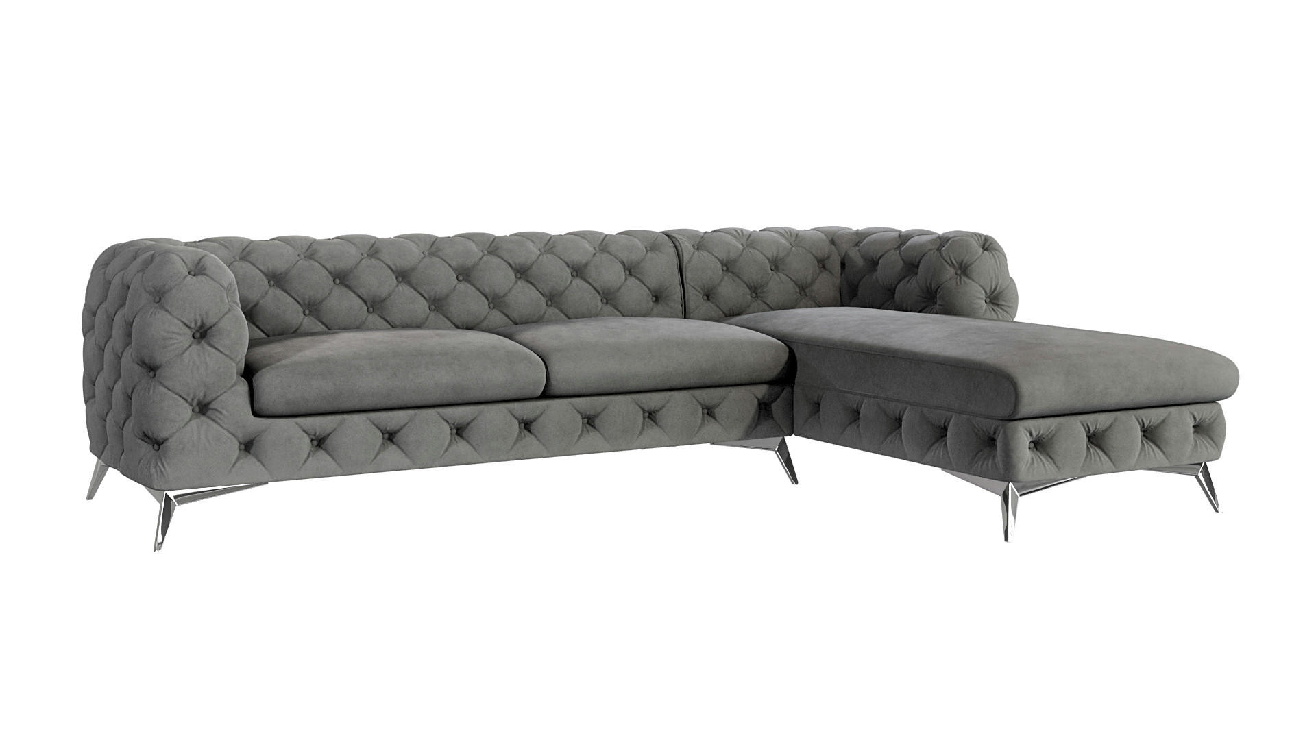 ECKSOFA Chesterfield Laura Grau Samt - Silberfarben/Grau, Holz/Textil (305/200cm) - S-Style Möbel