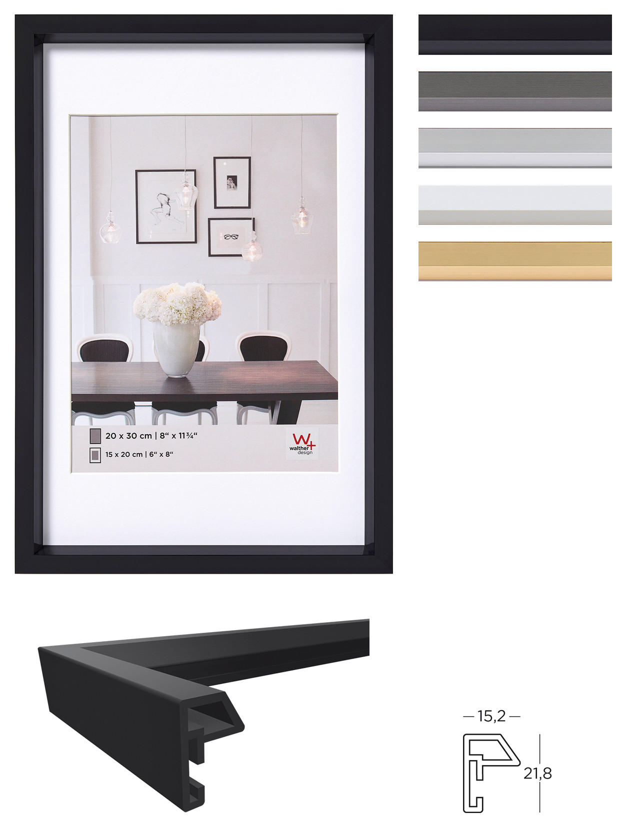 BILDERRAHMEN Steel Style Kst.Rahmen 40x40 cm Schwarz - Schwarz, Kunststoff (40.96/40.96/2.18cm) - walther design