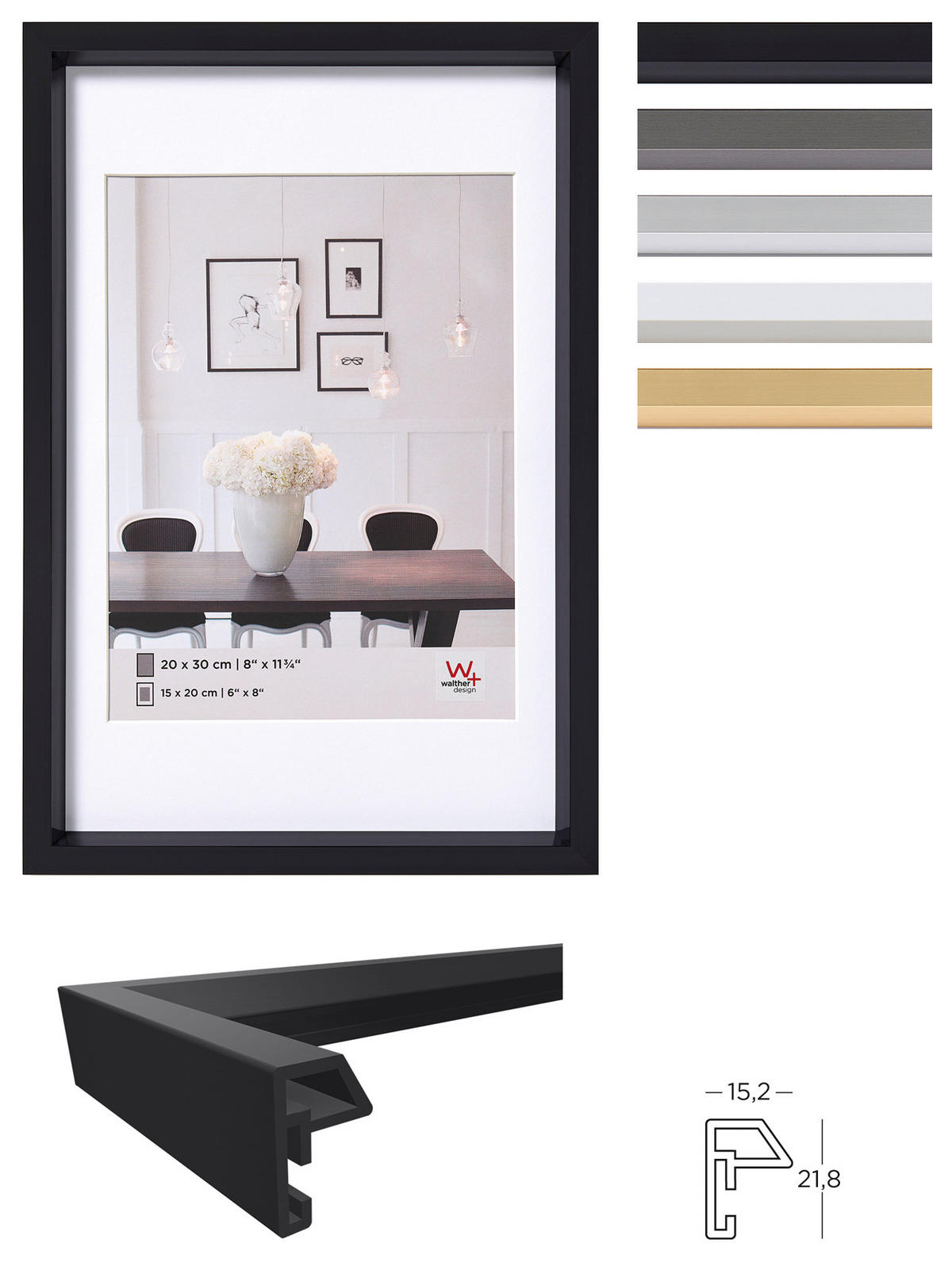 BILDERRAHMEN Steel Style Kst.Rahmen 50x60 cm Gold - Goldfarben, Kunststoff (50.96/60.96/2.18cm) - walther design