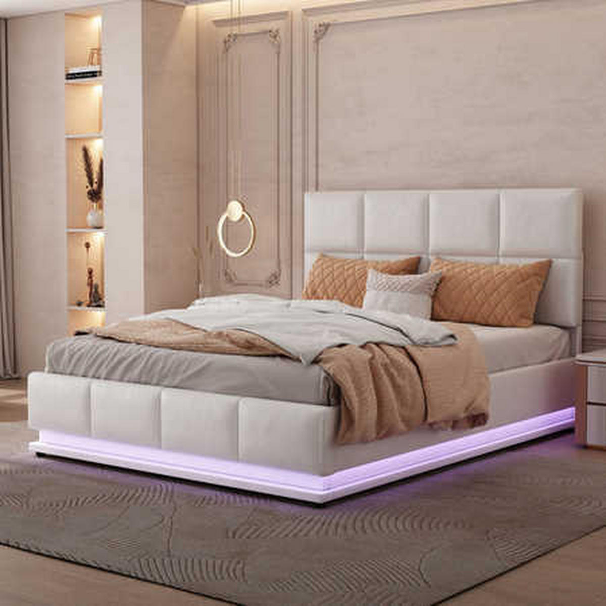 TAPECIRANI KREVET 140x200 Bijeli Umjetna Koža LED Hidraulični - bijela, tekstil (140/200cm) - FLIEKS