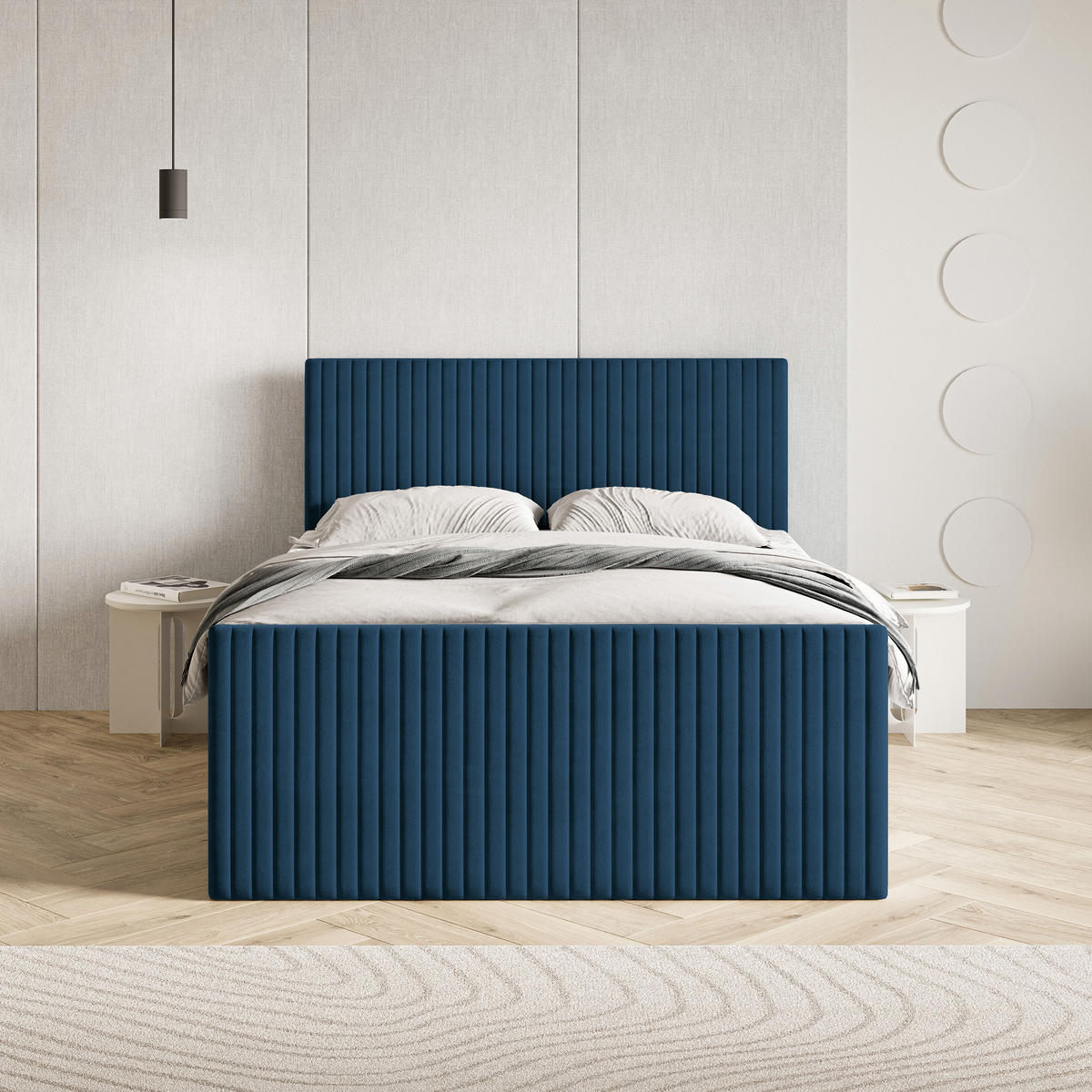 BOXBETT TERVAN 180x200 cm mit Matratze und Topper - Blau - Blau, Holz (180/200cm) - MASSENO