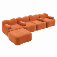 SOFA modular L-Form 4-Sitzer Samt Orange mit Hocker - Orange, Textil (167/384cm) - Meubliv