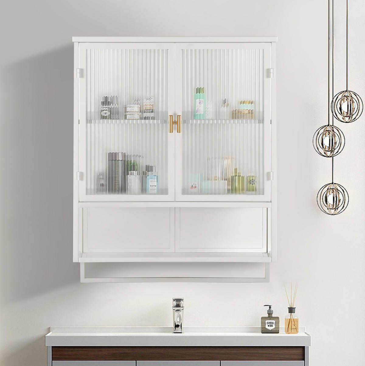 KÜCHENOBERSCHRANK 60/23/78 cm mit Glasfront, 2 Türen und offener Ablage - Weiß, Glas (60/78/23cm) - BEAOK