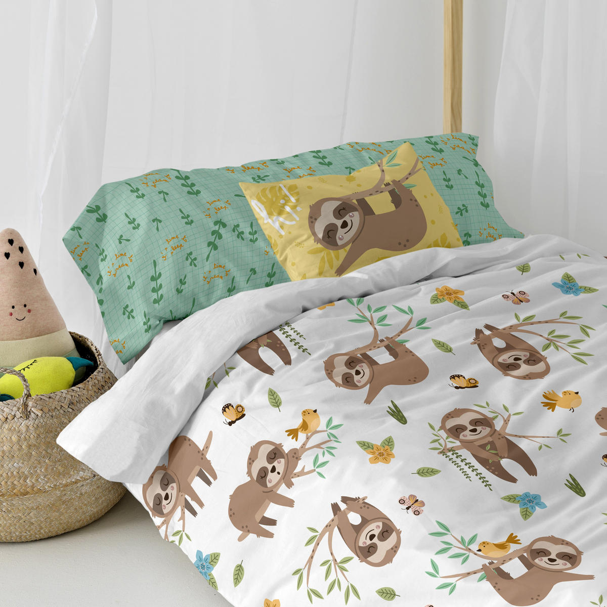 BETTBEZUG 2er-Set teiliges happy sloth 135/140x200 cm (standardgrösse) mehrfarbig - Multicolor, Textil (140/200cm) - Happy Friday