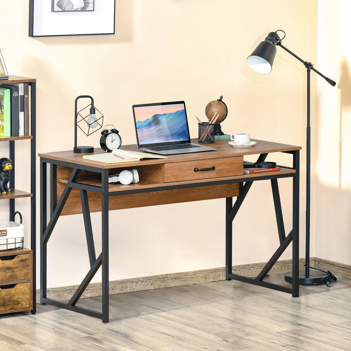 BÜROTISCH Schwarz, Braune Holzoptik 1 Stück - Multicolor, Holzwerkstoff (100/44/76cm) - GiPP