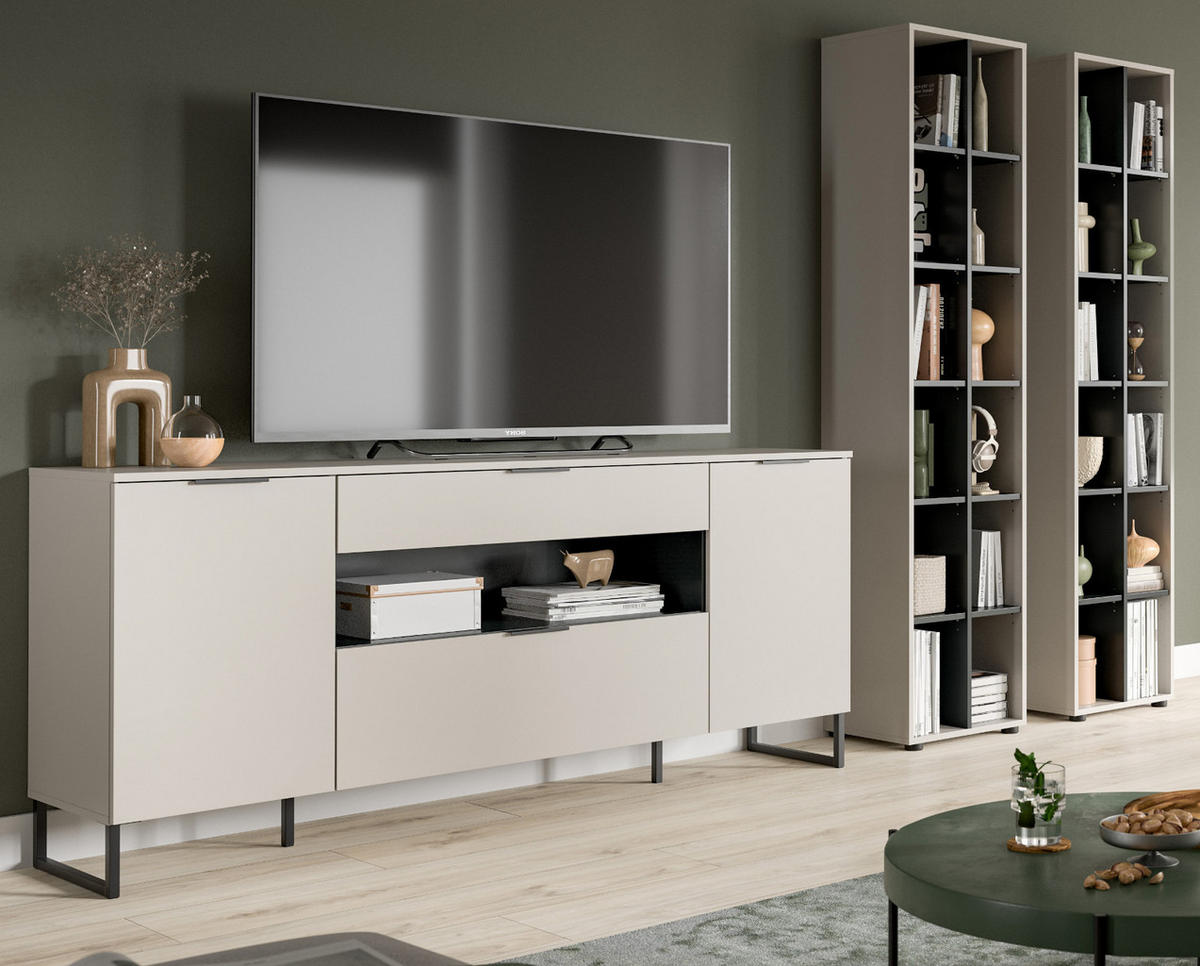 WOHNWAND kaschmir, schwarz 3-teilig 305 cm, Komplettset mit Soft-Close-Funktion - Kaschmir/Schwarz, Holzwerkstoff/Kunststoff (305/192/41cm) - Inn.Furn