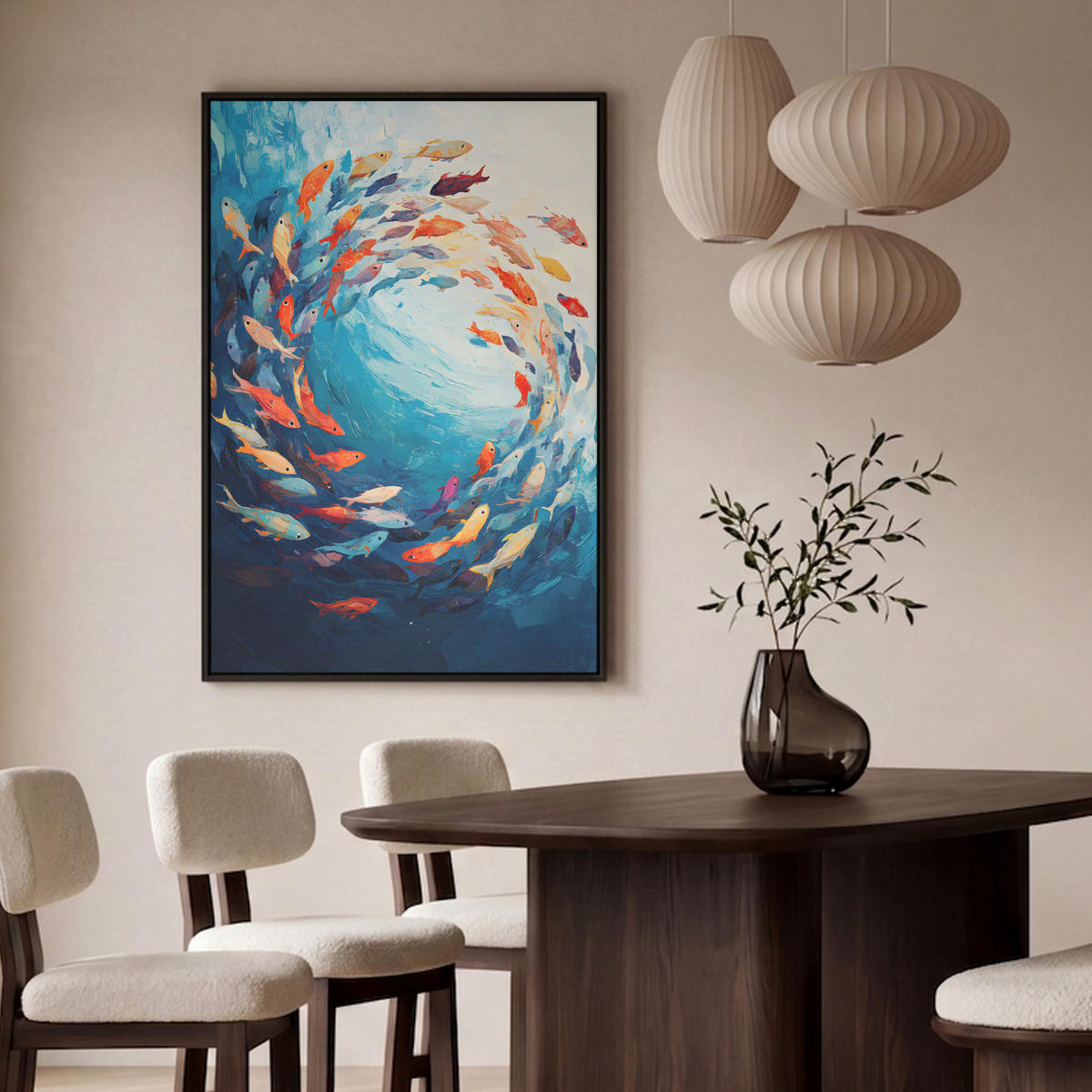 LEINWAND Bilder mit Rahmen - Meer - Fische - Bunt - Dynamisch - 80x120 - Hellblau, Textil (80/120cm) - MuchoWow