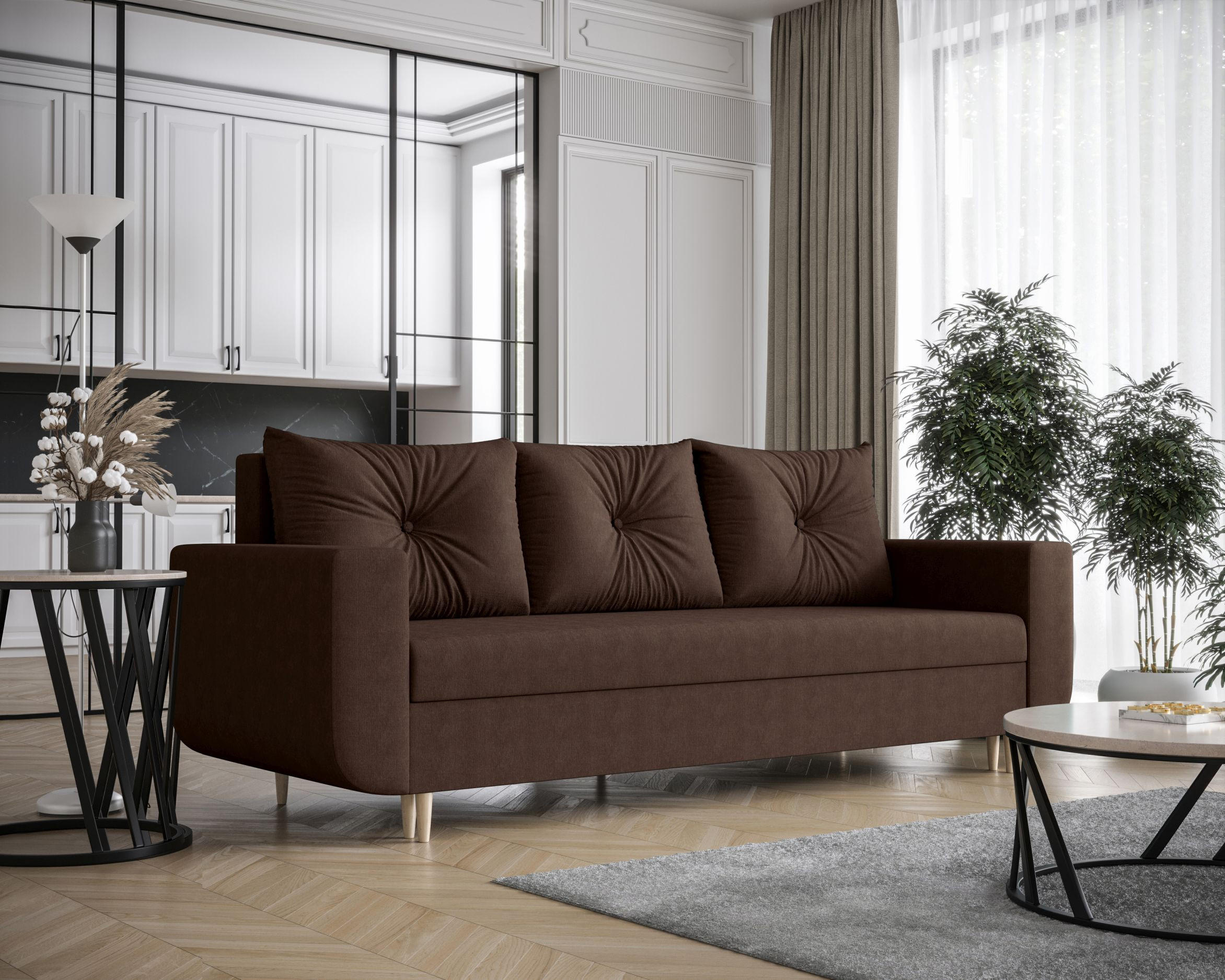 SOFA DELFIN mit Schlaffunktion COSMIC 800 Sofa mit Stauraum - Braun, Textil (90/88/240cm) - Bedante