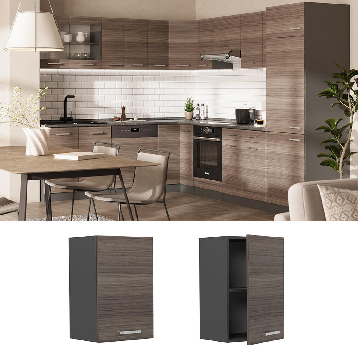 HÄNGESCHRANK R-Line Edelgrau 40 cm - Anthrazit/Braun, Holzwerkstoff (40/60/31cm) - Vicco