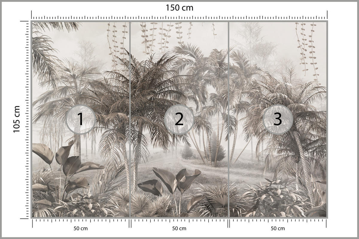 FOTOTAPETA Pre Kanceláriu Vintage Tropické Džungľa Palmy Listy 150 x 105 cm - hnedá/sivá, papier (150/105cm) - Muralo