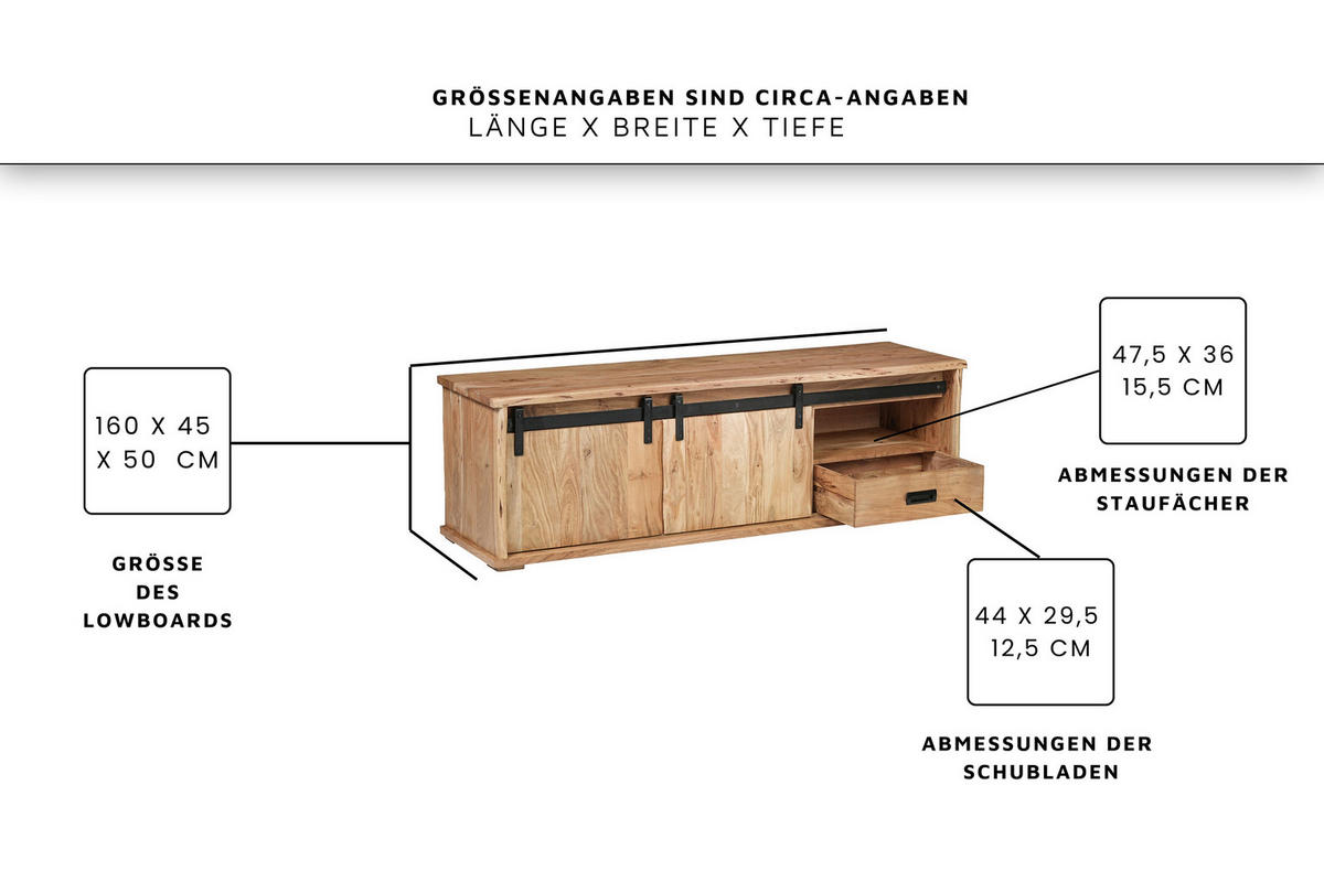 LOWBOARD LIAN III - Beige/Naturfarben, Holz (160/50/45cm) - SAM