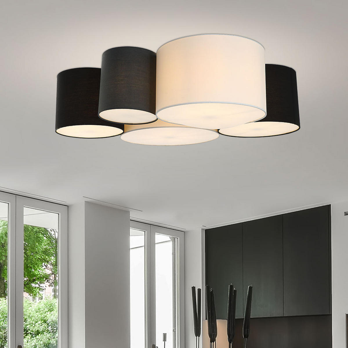 DECKENLEUCHTE Metall Textil Schwarz - Schwarz, Metall (90/76/26cm) - Globo Lighting