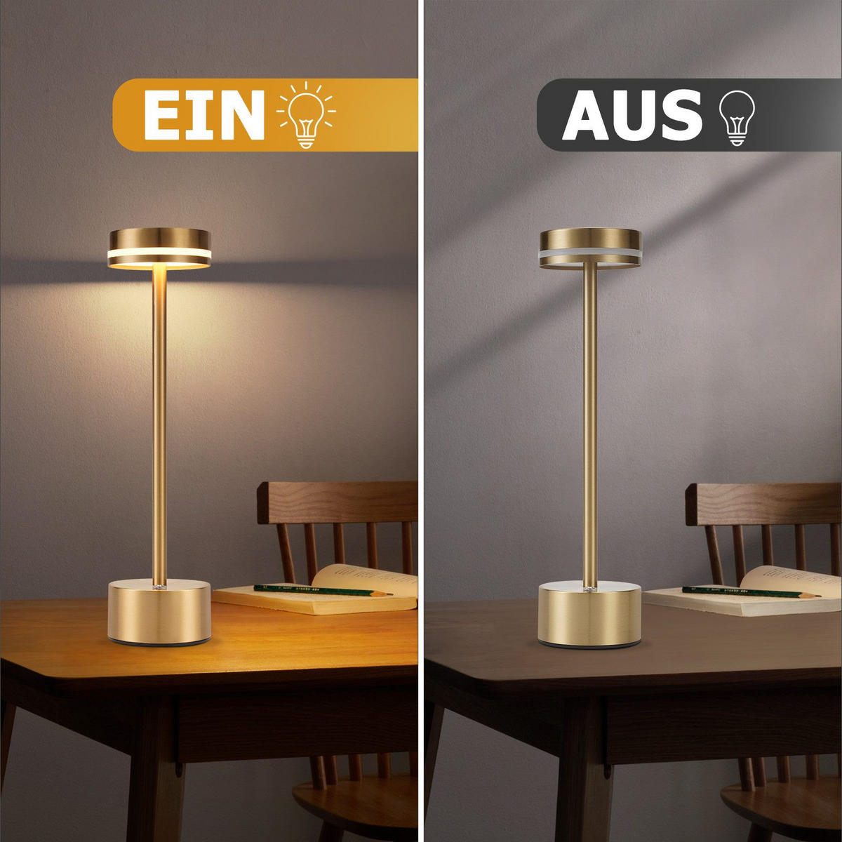 TISCHLEUCHTE Strahler 8/8/31.5 cm（2er-set） - Goldfarben, Kunststoff/Metall (8/8/31.5cm) - ZMH