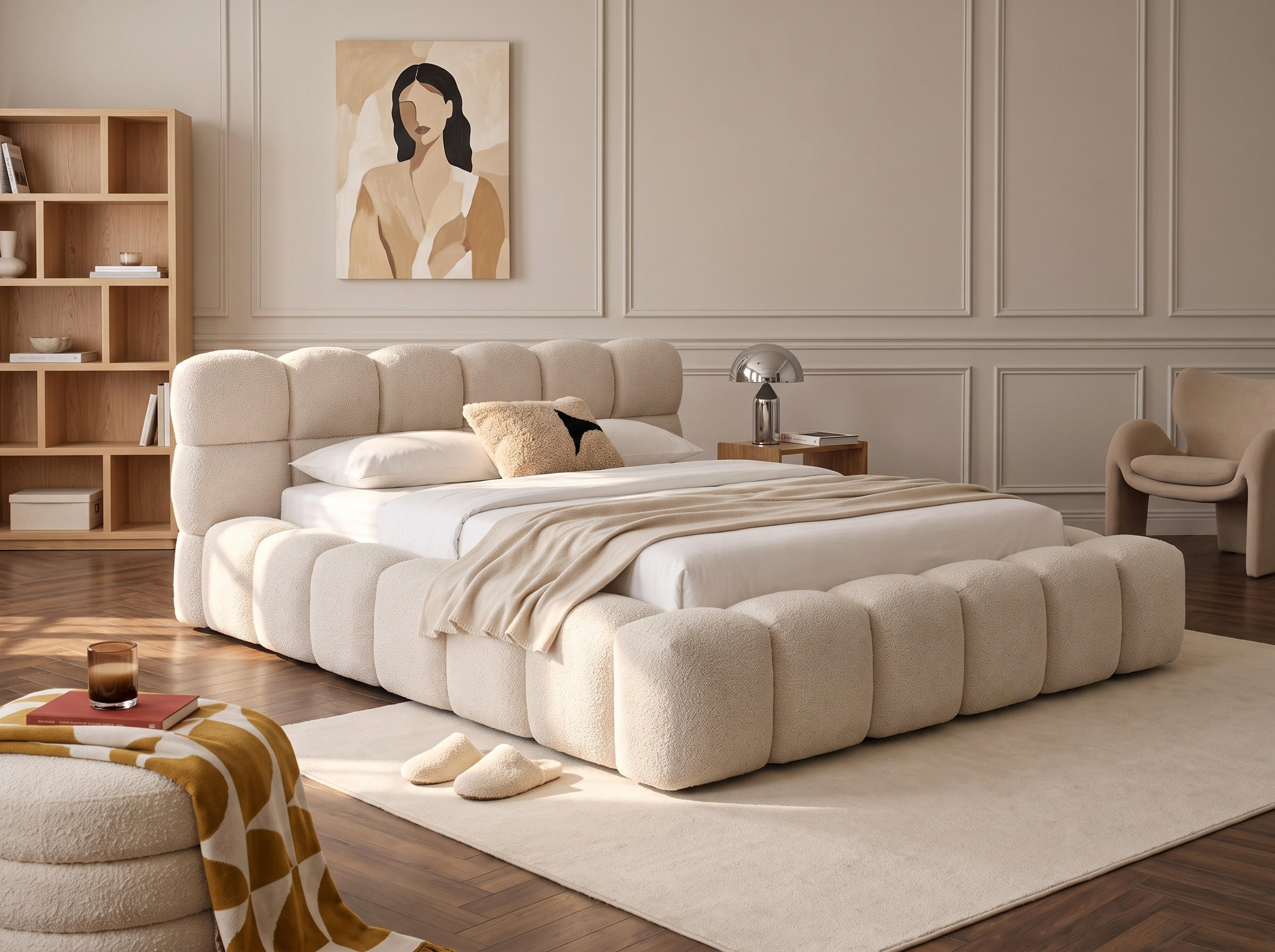 POLSTERBETT Mira Hellbeige 180/200 cm Boucle mit Bettkasten - Beige, Textil/Metall (180/200cm) - wonello