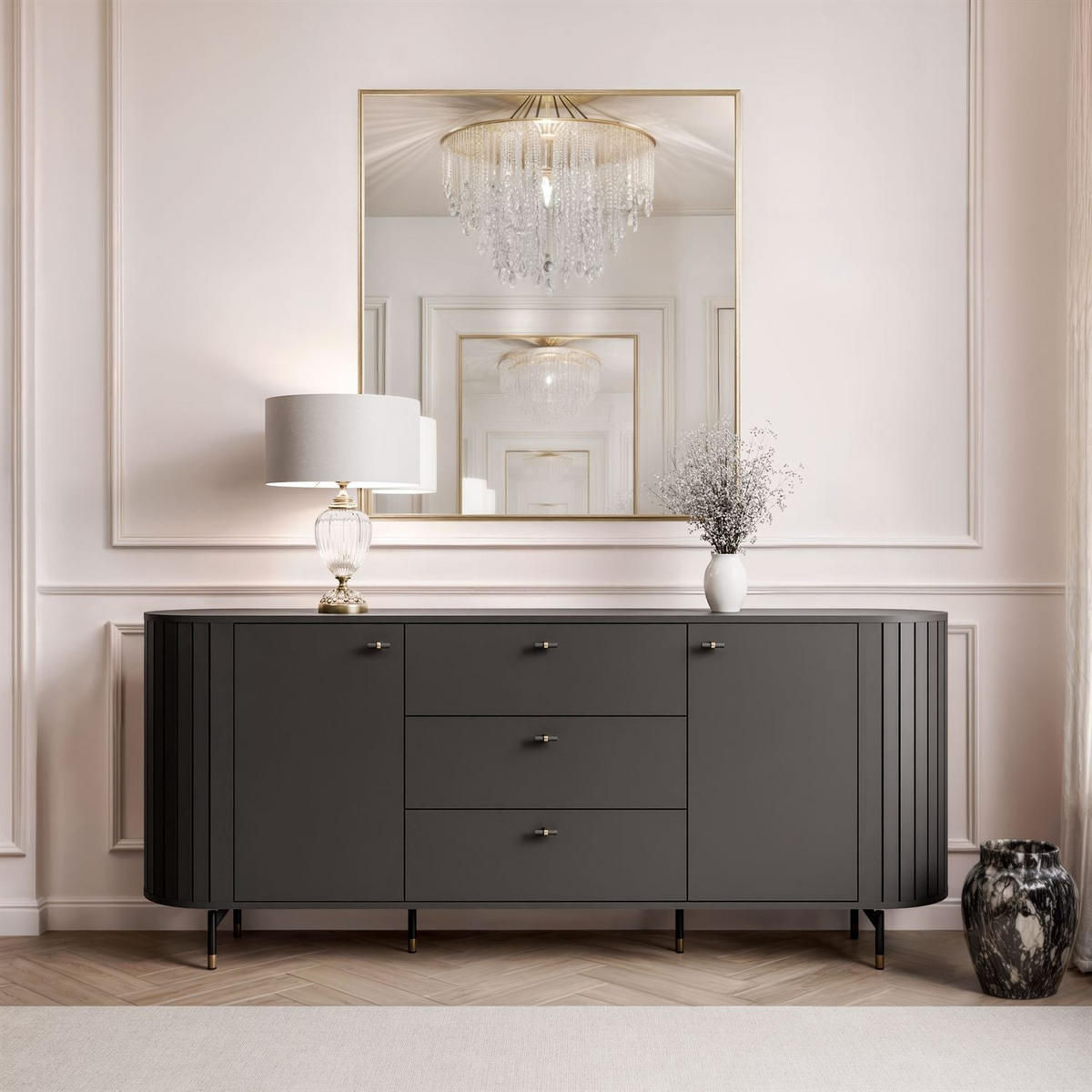 KOMMODE ELODIE 190 2T3S Schwarz - Schwarz, Holzwerkstoff (190/81/40cm) - Lookway