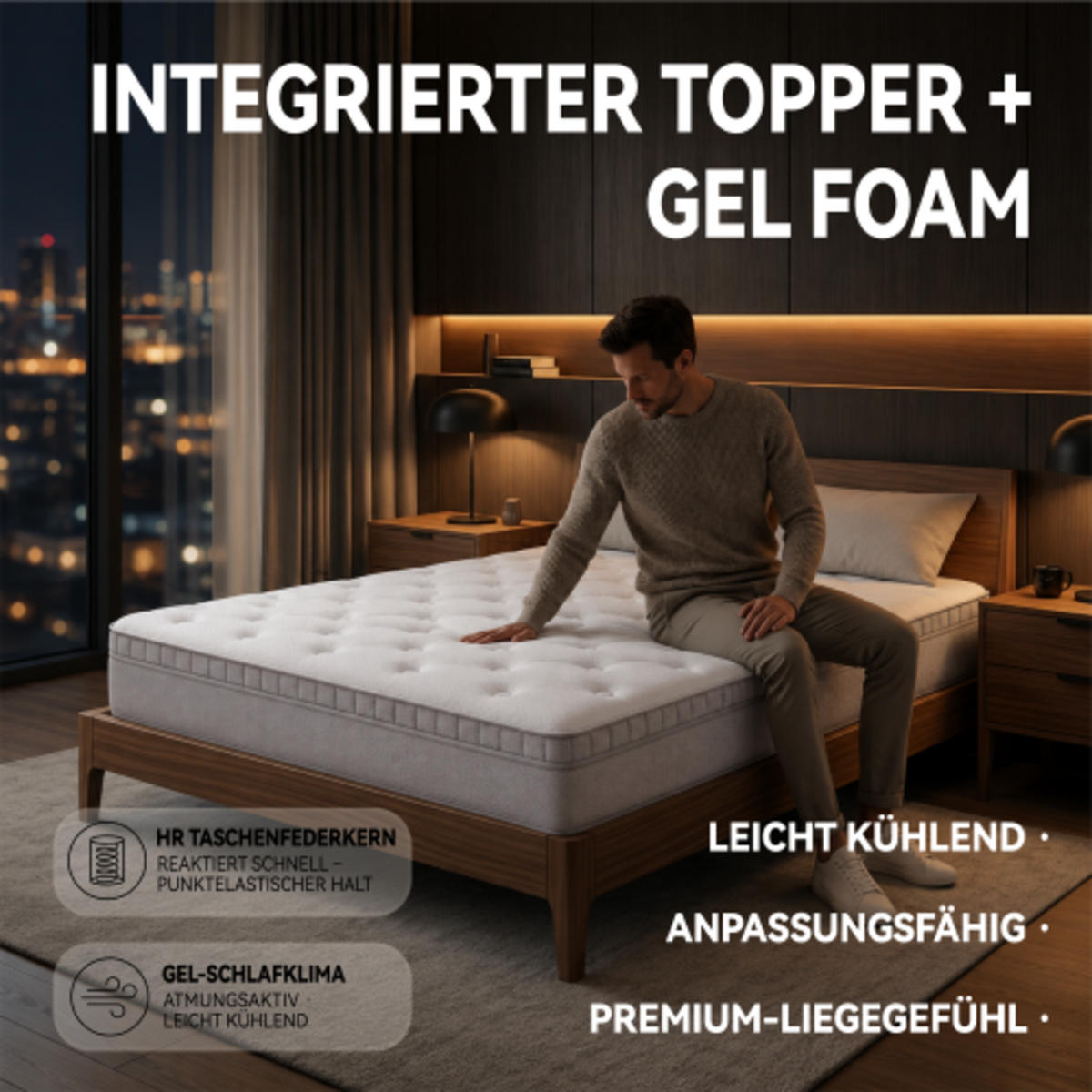 TASCHENFEDERKERNMATRATZE 120 × 200cm mit verstärktem Rand und 7-Zonen-System, altweiß - Weiß, Kunststoff - Luhomfu