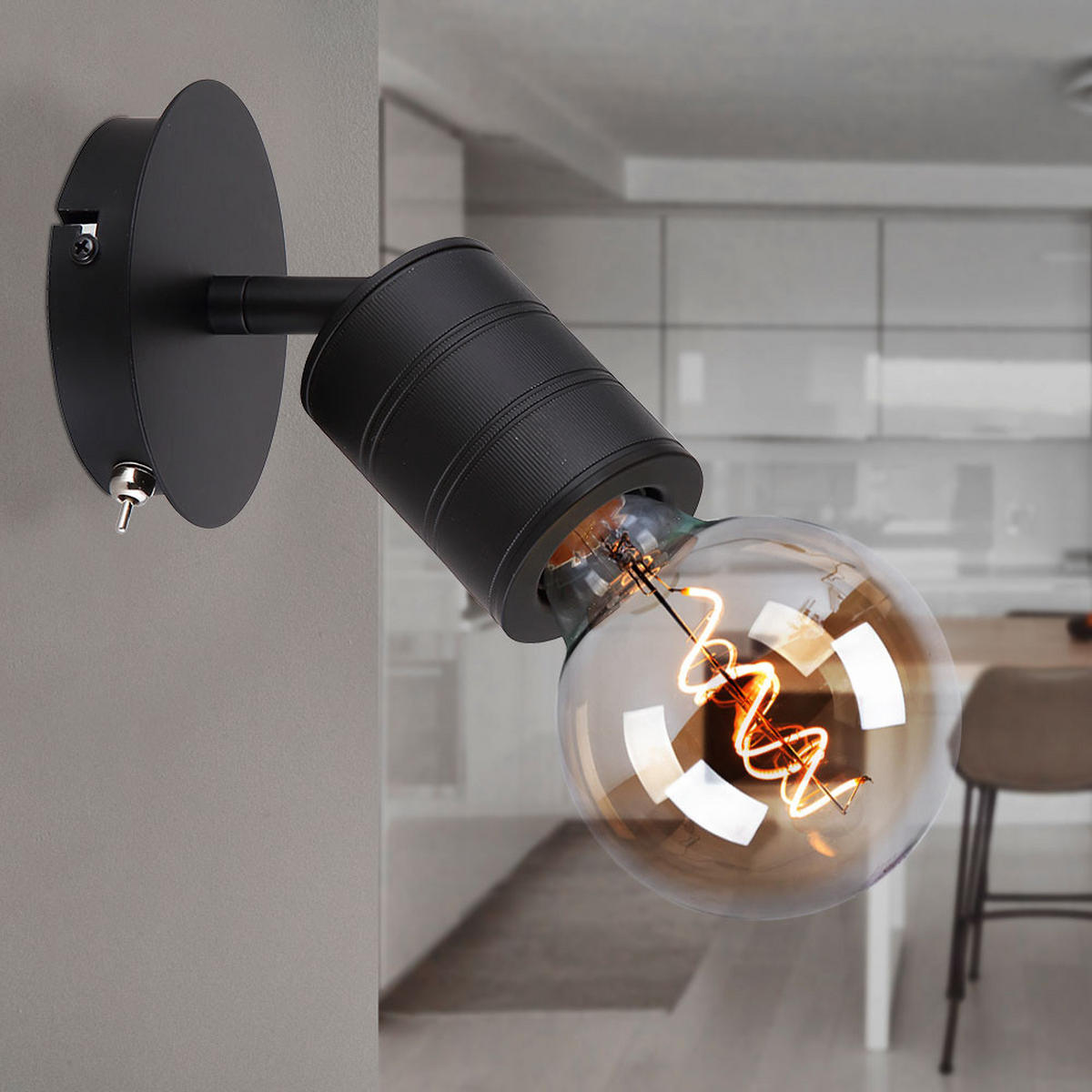 WANDLEUCHTE Aluminium Schwarz beweglicher Spot - Schwarz, Metall (12/14.5/16cm) - Globo Lighting