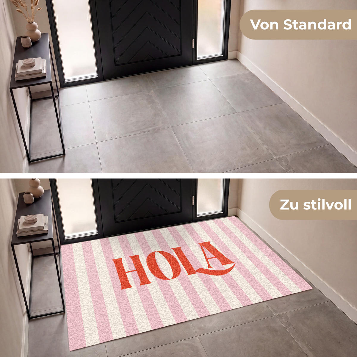 FUSSMATTE Hola - Zitat - Streifen - Pastell - Rosa - Rot - Weiß Schmutzfangmatte 180x120 cm - Rosa, Kunststoff (180/120cm) - MuchoWow