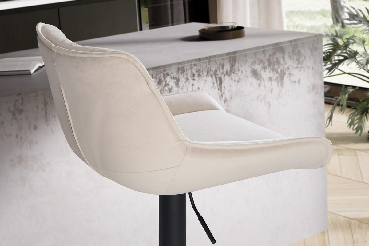 BARHOCKER Samt Lehne Höhenverstellbar Trompetenfuß Gepolstert, Beige 45x55x106 cm - Beige/Schwarz, Textil/Metall (45/106/55cm) - KADIMA DESIGN