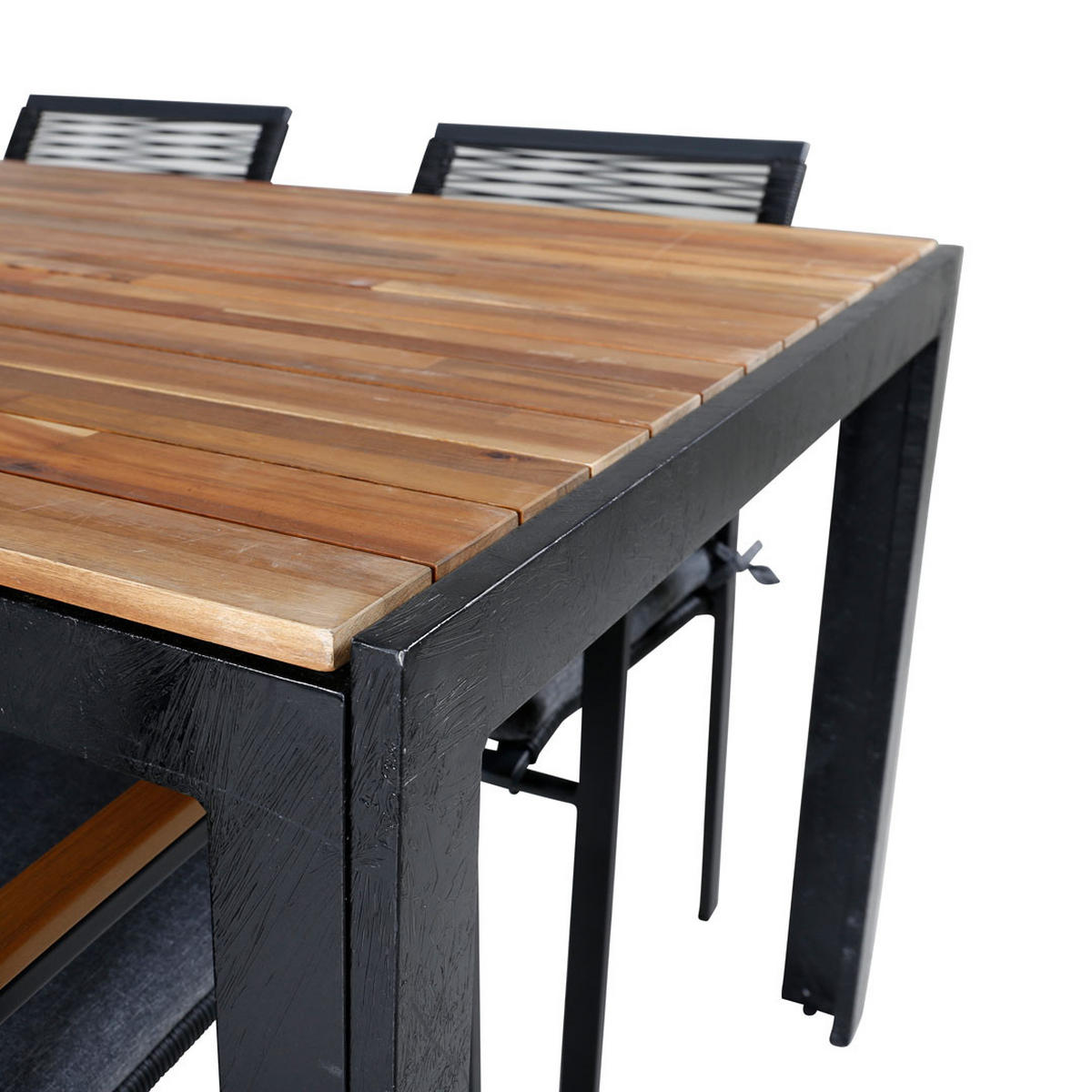 GARTENTISCHGRUPPE, Bois, Tisch Schwarz, Stühle Natur, Metall, 90 x 205 x 76 cm, 7-teilig - Schwarz, Metall - ebuy24