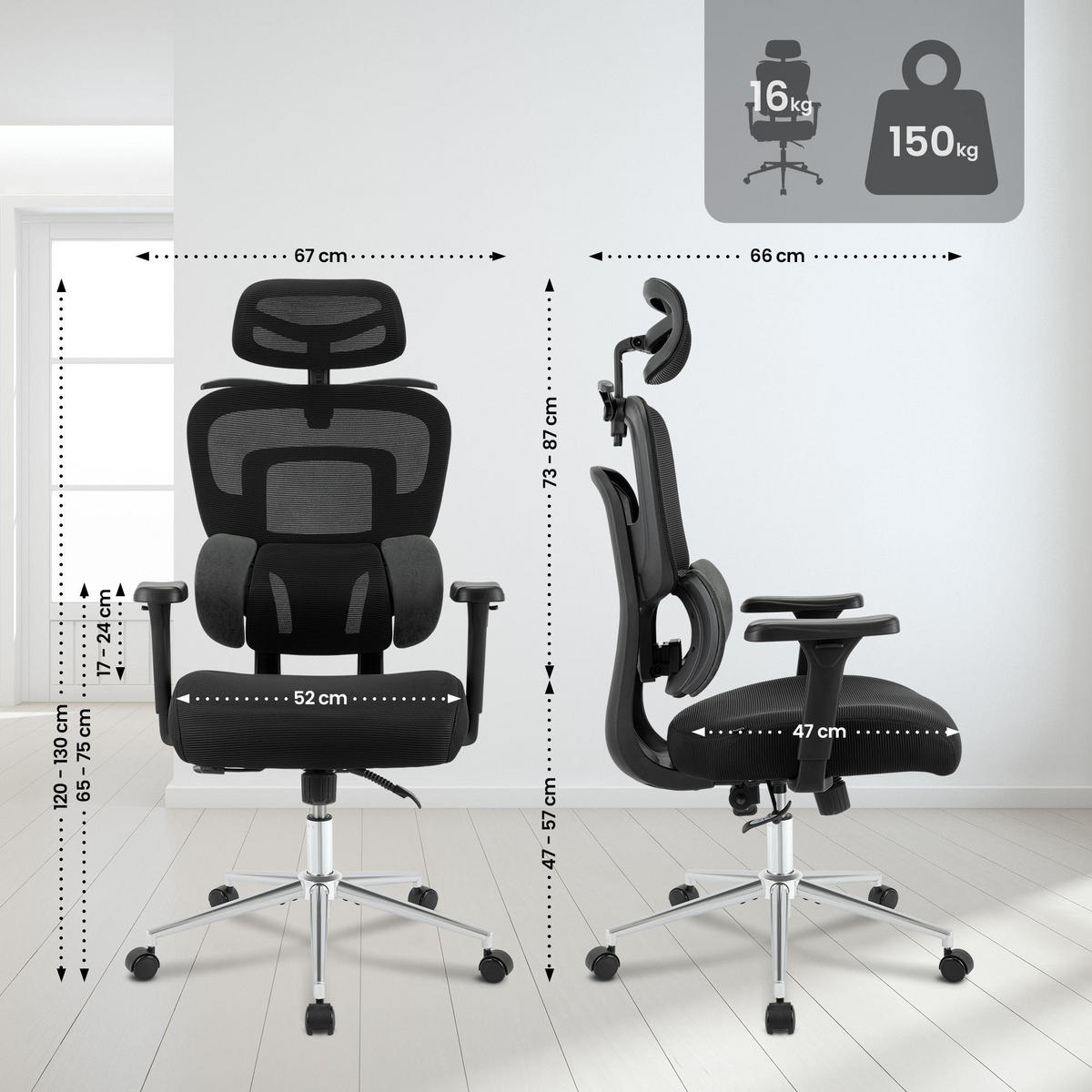 CHEFSESSEL Stoff Schwarz - Chromfarben/Schwarz, Textil/Metall (67/120/66cm) - CLP