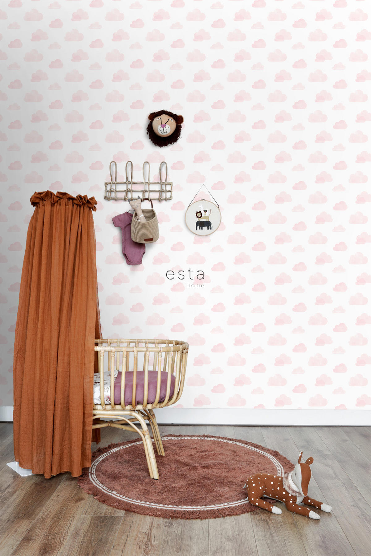 TAPETE gestempelte Wolken 53 cm x 10.05 m - Pink, Papier (53/0.1cm) - ESTAhome