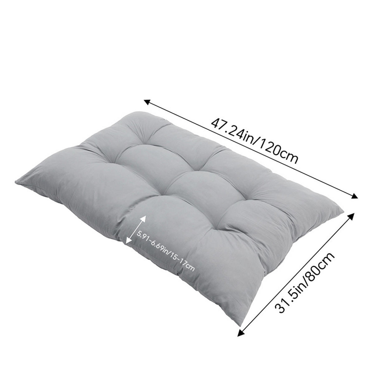 BANKKISSEN Hellgraues rechteckiges getuftetes Komfortabel & Langlebig Gestepptes Design 120 x 80 cm - Grau, Textil (80/120cm) - Livingandhome