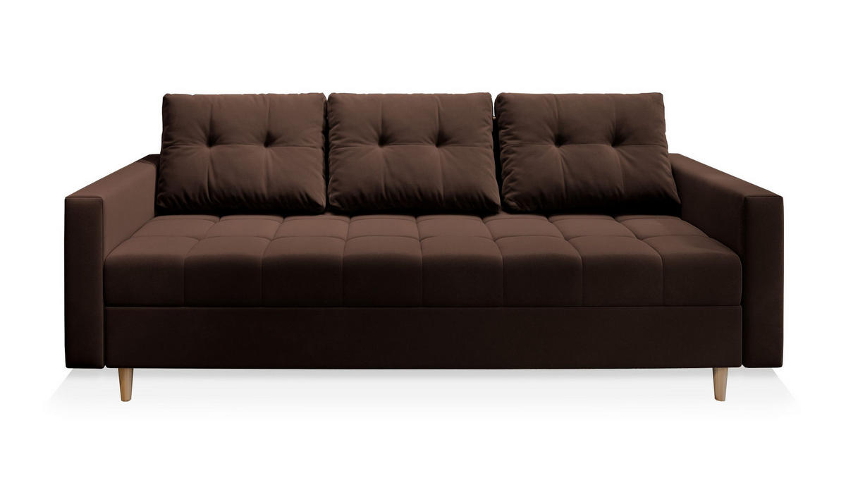 POHOVKA MILO, Plyšová látka KRONOS, Hnědá - hnědá/barva dubu, dřevo/kompozitní dřevo (220/93/87cm) - MASSENO