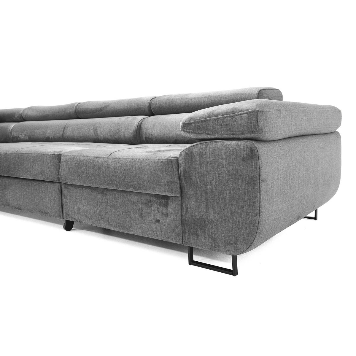ECKSOFA WILD MAXI L Links mit Schlaffunktion 125x195 Velours Grau - Chromfarben/Grau, Holz/Textil (203/350cm) - Muffo