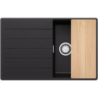 SPÜLBECKEN Kopenhagen, 2-er set Schwarz Metallic 78/50 cm 1 Becken + Ablauf-Set + Schneidebrett ab 45er Unterschrank - Chromfarben/Schwarz Hochglanz, Kunststoff (78/20/50cm) - Primagran