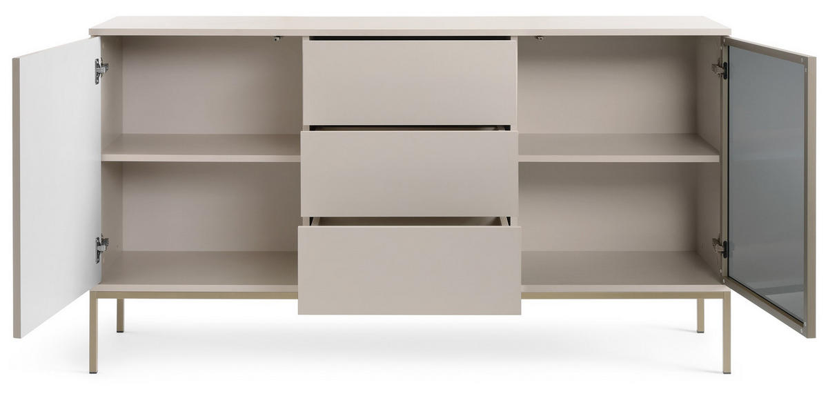 KOMMODE 150 cm Haller mit Schubladen, LED-Beleuchtung, Lamellen, Kaschmir - Beige, Holz (154/83/39cm) - Emporius