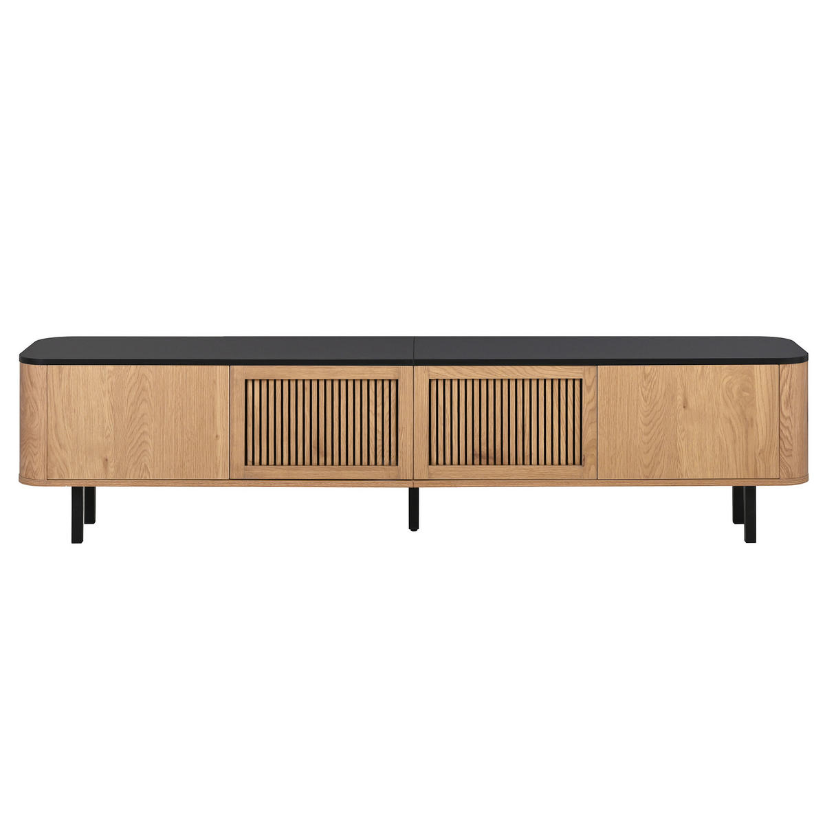TV stolík 190/35/45 cm dubový z MDF a drevotriesky s mriežkovými dvierkami a úložným priestorom - hnedá, kompozitné drevo (190/45/35cm) - OKWISH