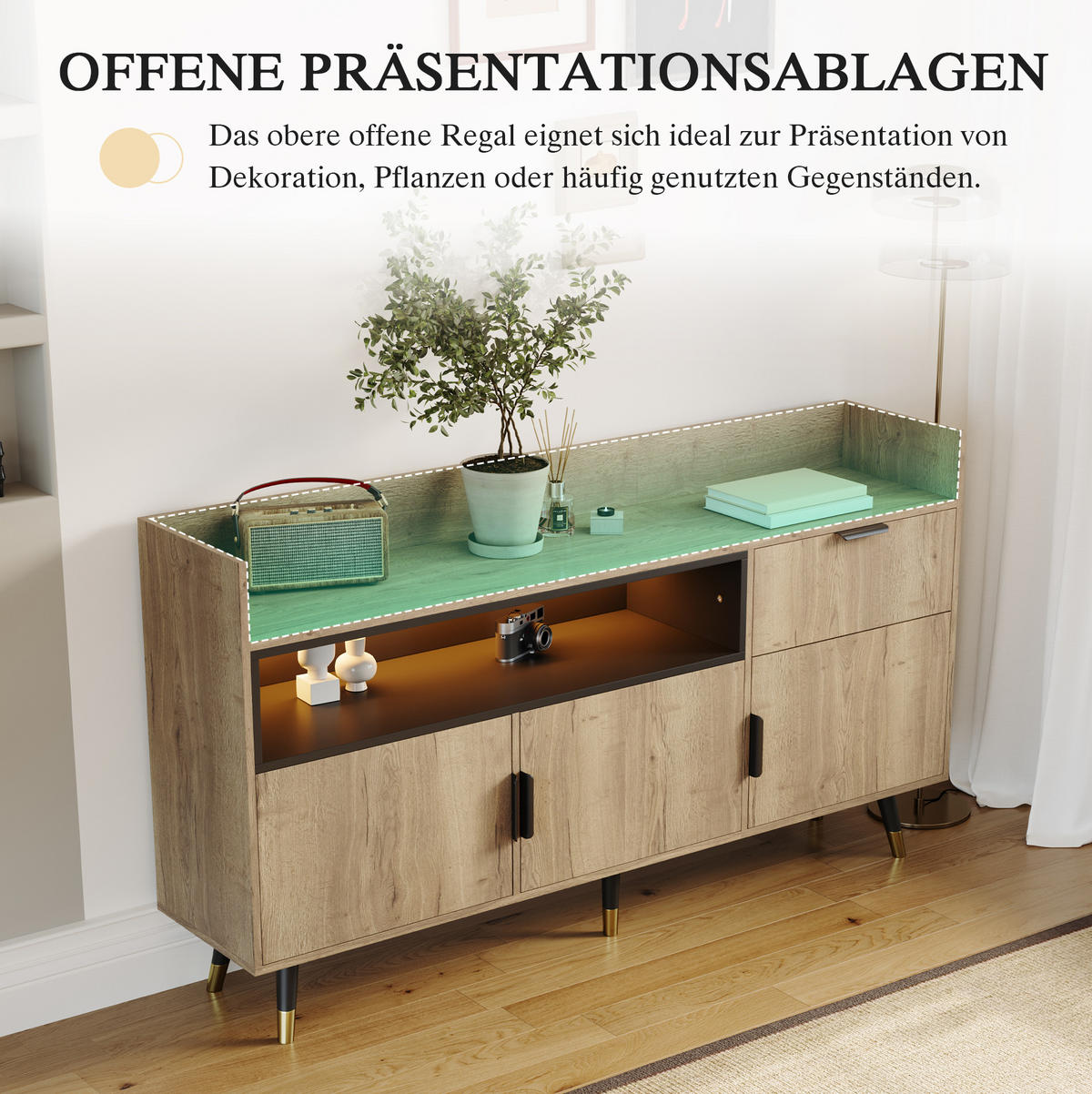 SIDEBOARD 160/35/82 cm mit 2 Türen, Schublade & offenem Fach in Natur - Naturfarben, Holzwerkstoff (160/82/35cm) - BEAOK