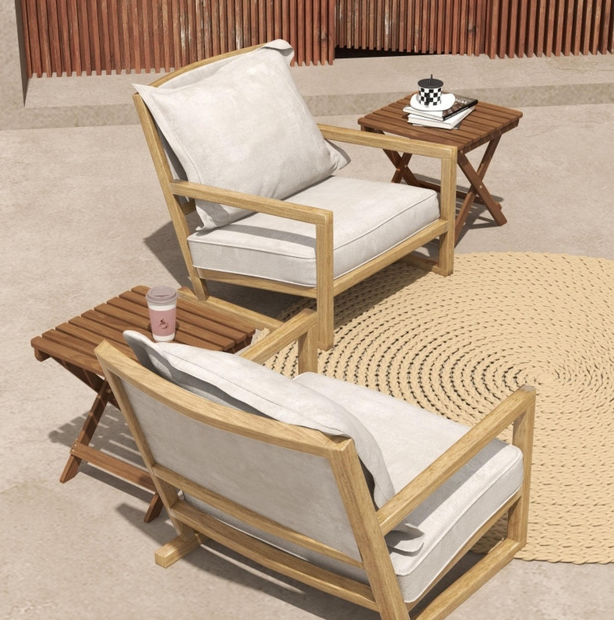 GARTENSET aus Akazienholz 45x45x45 cm Teak klappbar, 2 Outdoor-Beistelltische für Terrasse und Camping - Teakfarben, Holzwerkstoff - Modfu