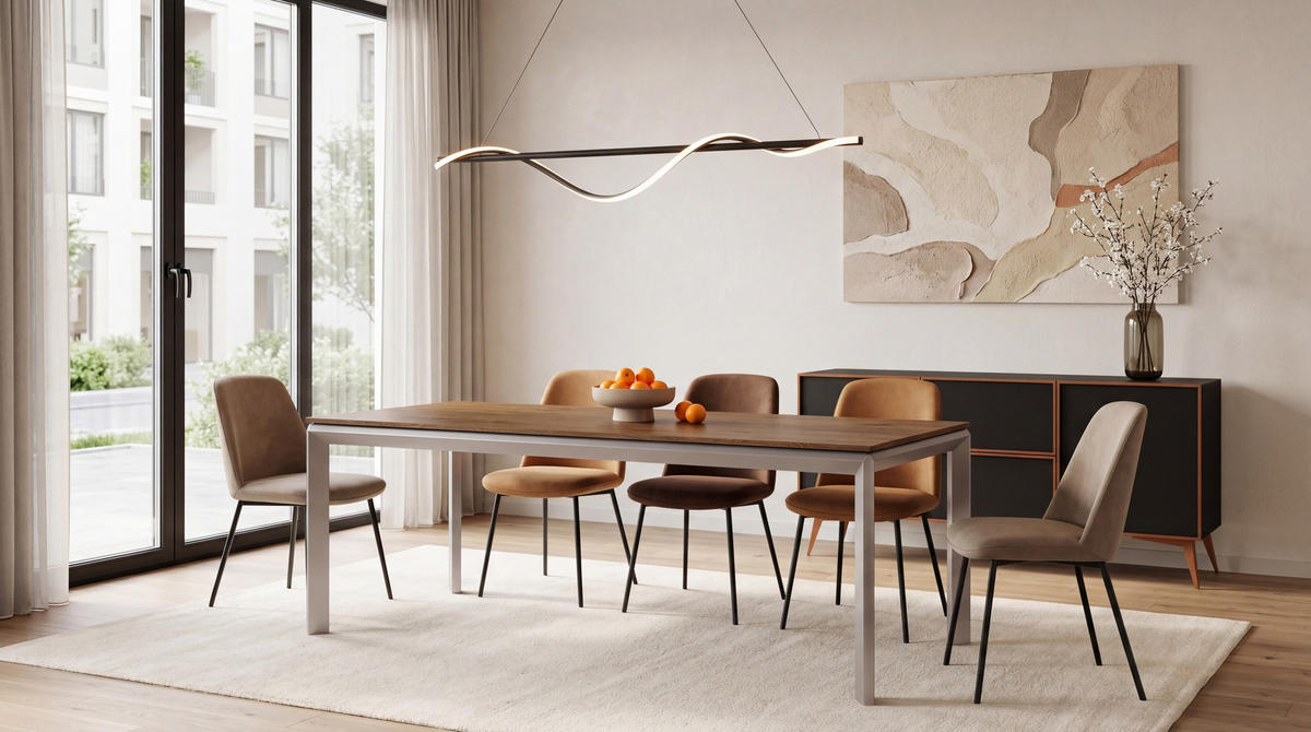 ESSTISCH Elan rechteckig ausziehbar verlängerbar mit Schwarzen Metallbeinen, Eiche Braun Rustikal 160-250/90/76 cm - Kaschmir/Alteiche, Holzwerkstoff/Metall (90/250/76cm) - WFL GROUP