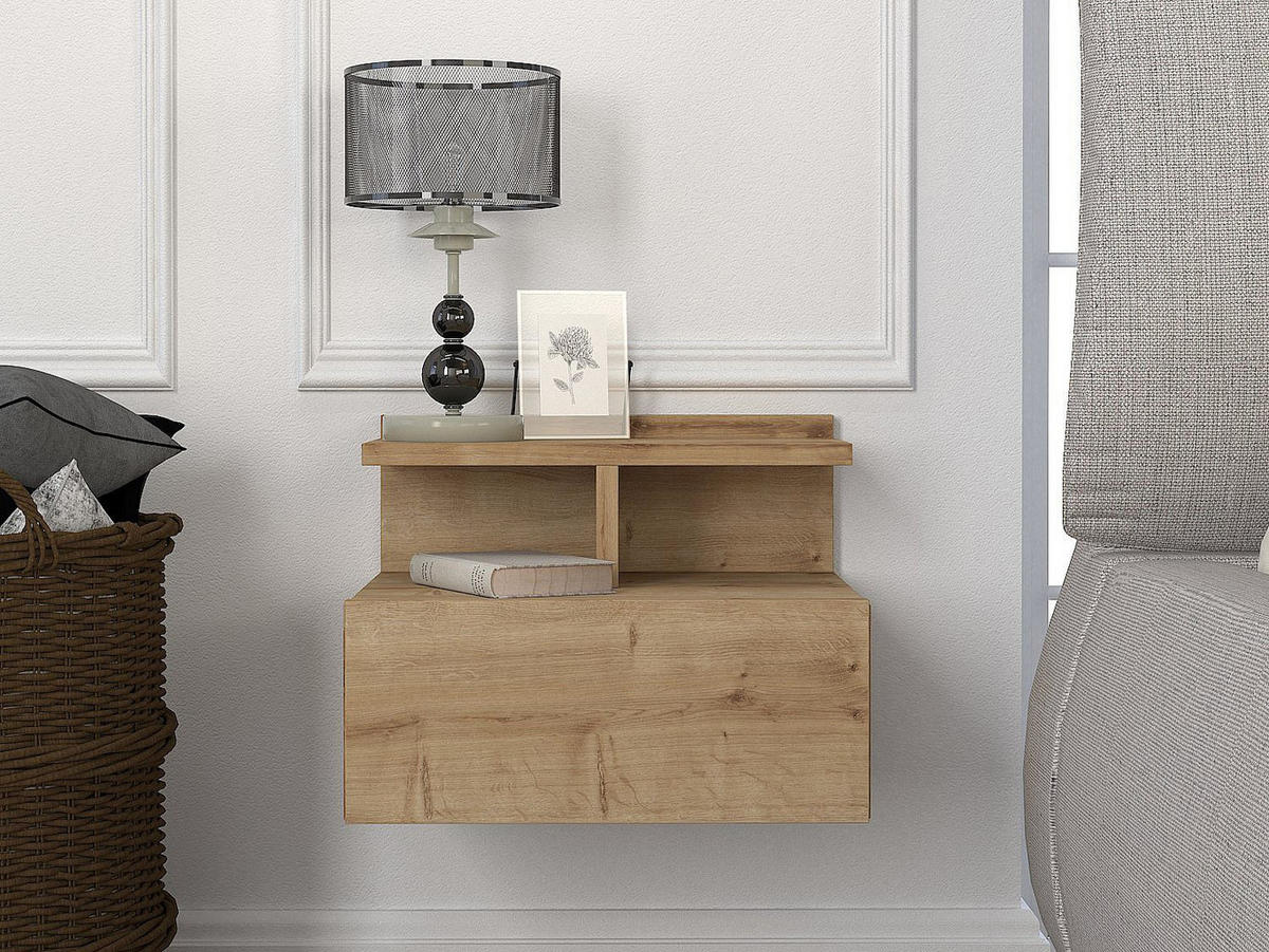 NACHTTISCH - 39.4cm x 35cm - Holzspan - naturfarben hell - AZELNO - Naturfarben, Holz (39.4/32/35cm) - Vente-Unique