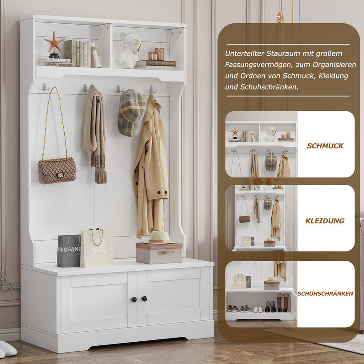 GARDEROBEN-SET mit Sitzbank und Stauraum 75x33x180 cm - Weiß, Holzwerkstoff (47/183/101.5cm) - Fuleadture