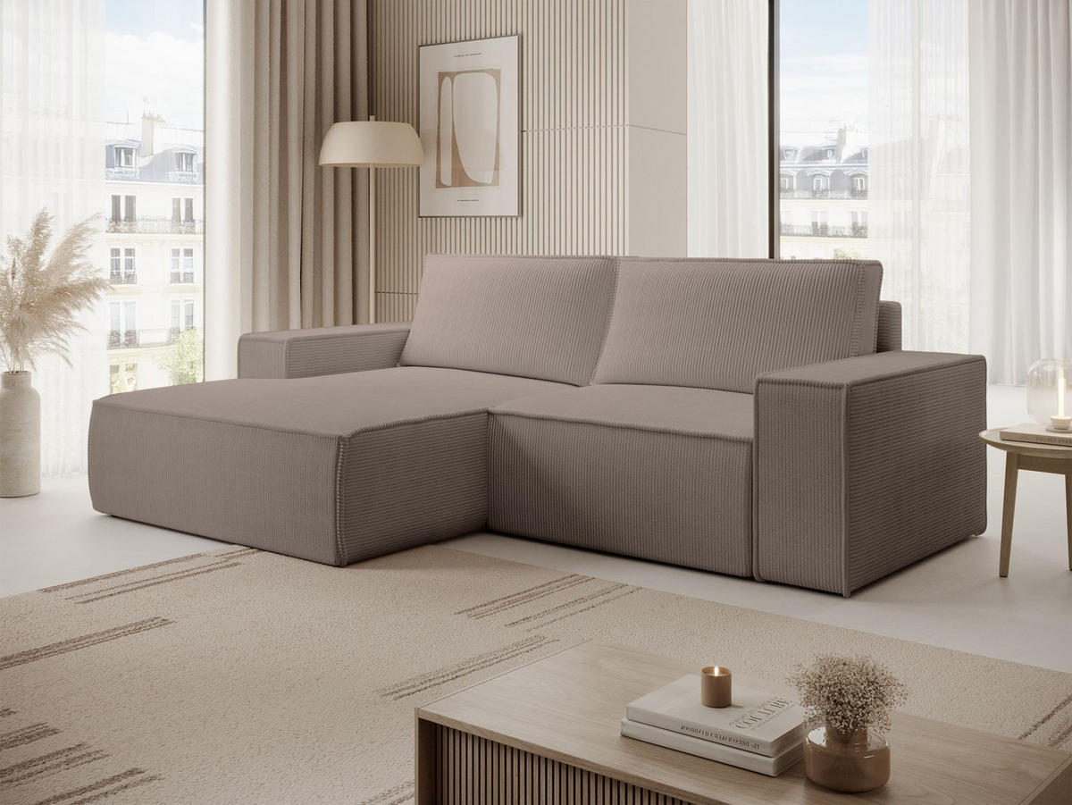 ECKSOFA Farese Mini mit Cordbezug Beige, links - Beige/Schwarz, Textil (240/167cm) - Selsey