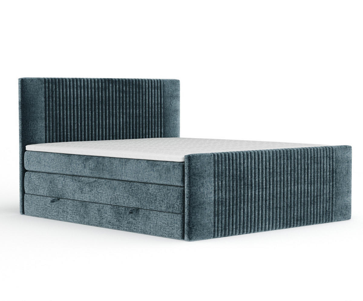 BOXSPRINGBETT Bergamo Blau 200/200 cm - Blau/Schwarz, Holz/Holzwerkstoff (200/200cm) - Maison de Reve
