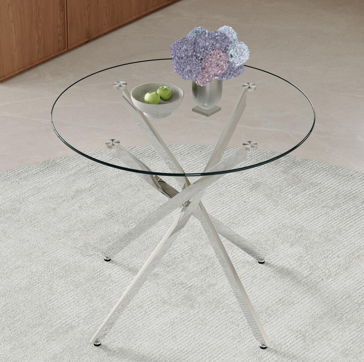 ESSTISCH Ø 88 cm in Silber aus Glas und Metall, rund und platzsparend - Silberfarben, Metall (88/88/75cm) - BEAOK